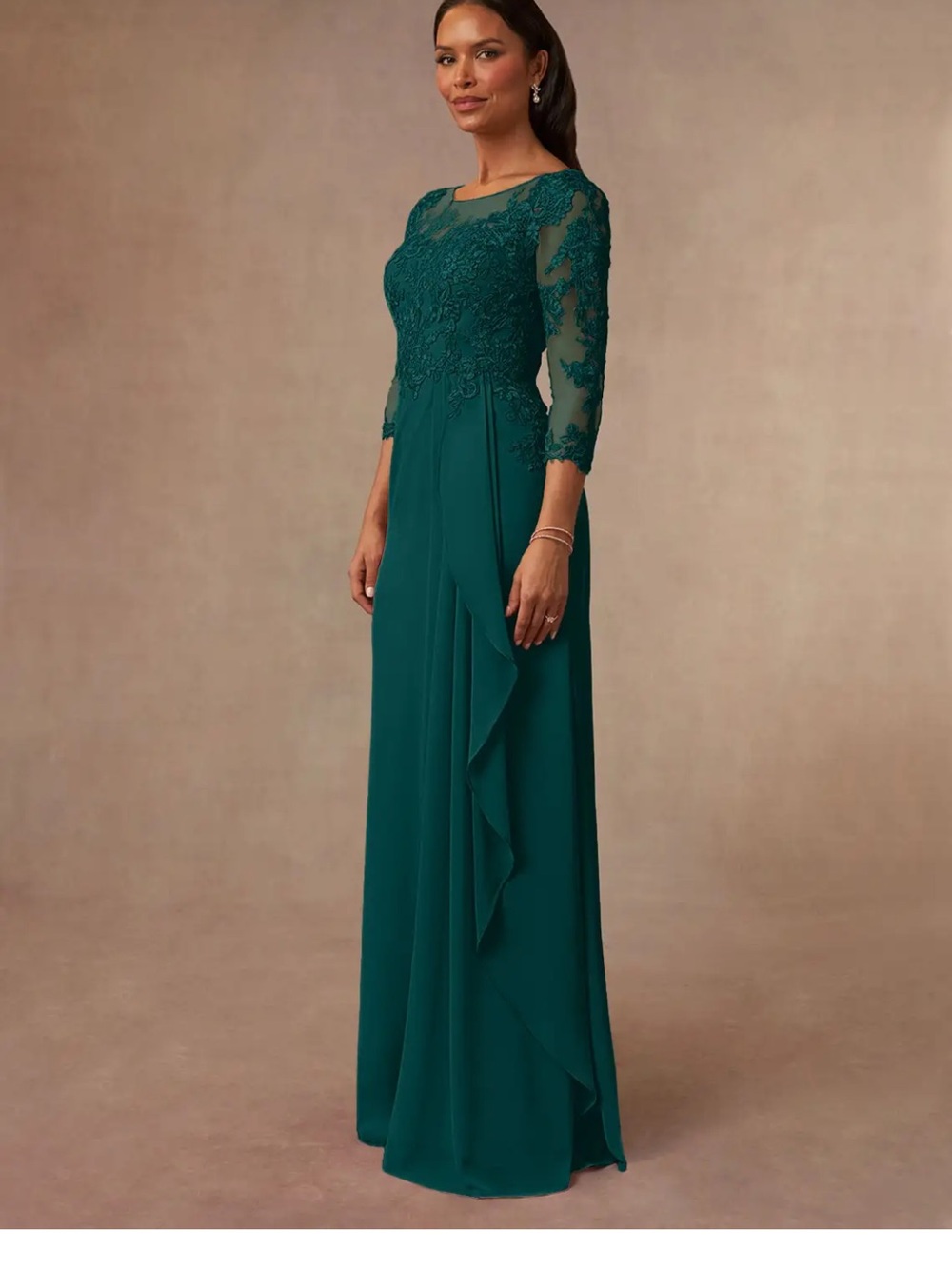 NEW Azazie  Teal Lace Chiffon Long Sleeve Mother of the Bride Gown